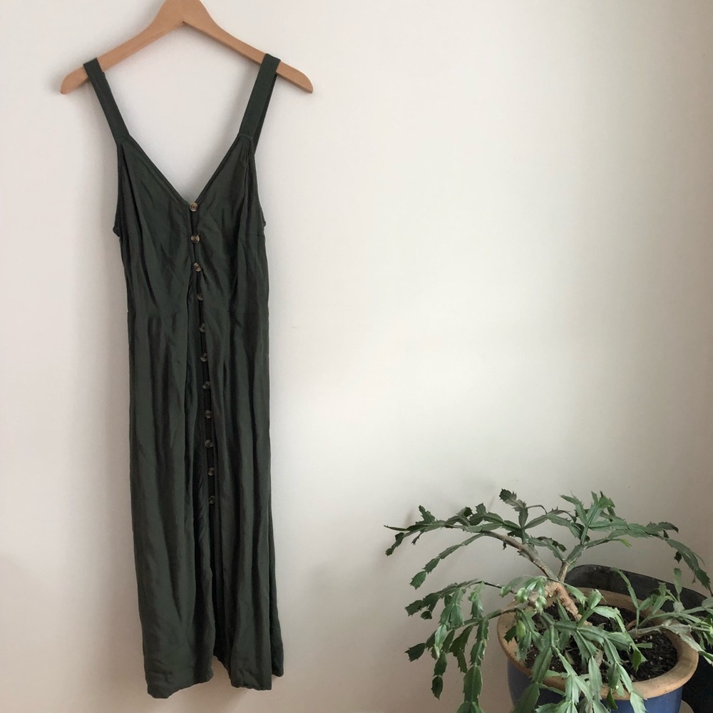 Women’s Large olive green maxi button up dress